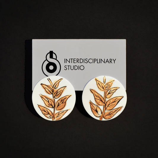 Kolczyki porcelanowe duże Złote liście